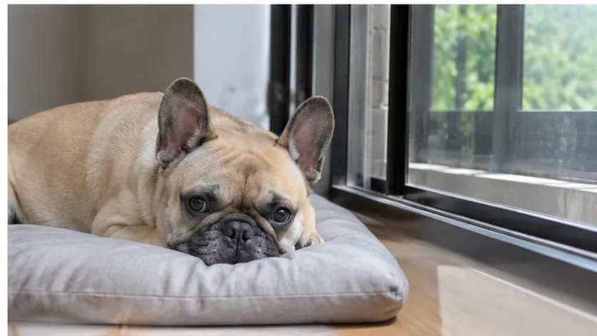 french-bulldog-resting-on-cushion-by-window.